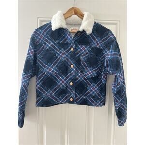 Levi’s Clements Twins Blue Plaid Sherpa Collar Corduroy Jacket Girls L Western